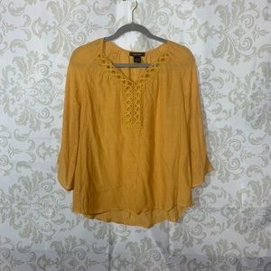 Sage & Vicky Mustard Yellow Boho Peasant Top Large